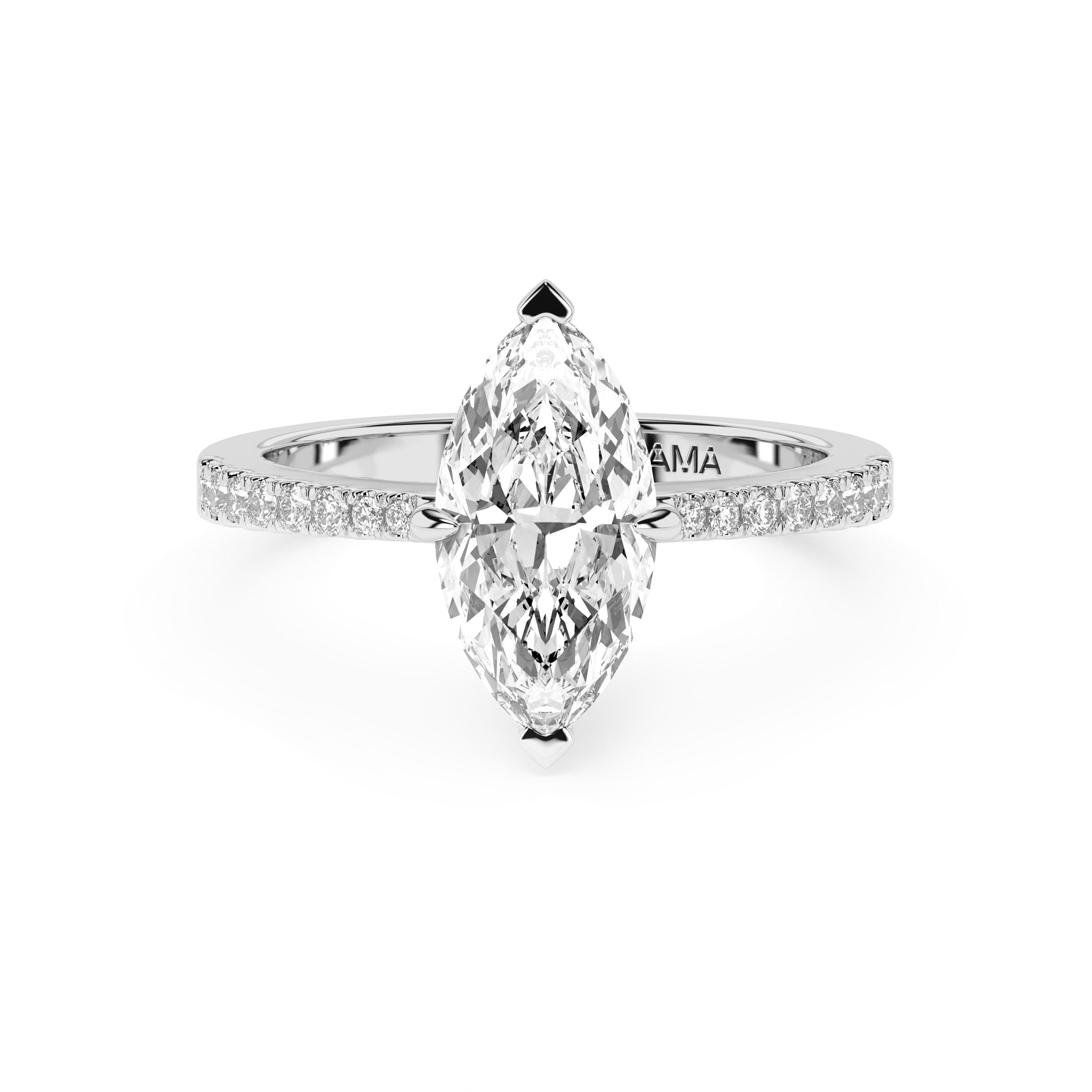 Solitario AMA Pavé Taglio Marquise in oro bianco e diamante lab
