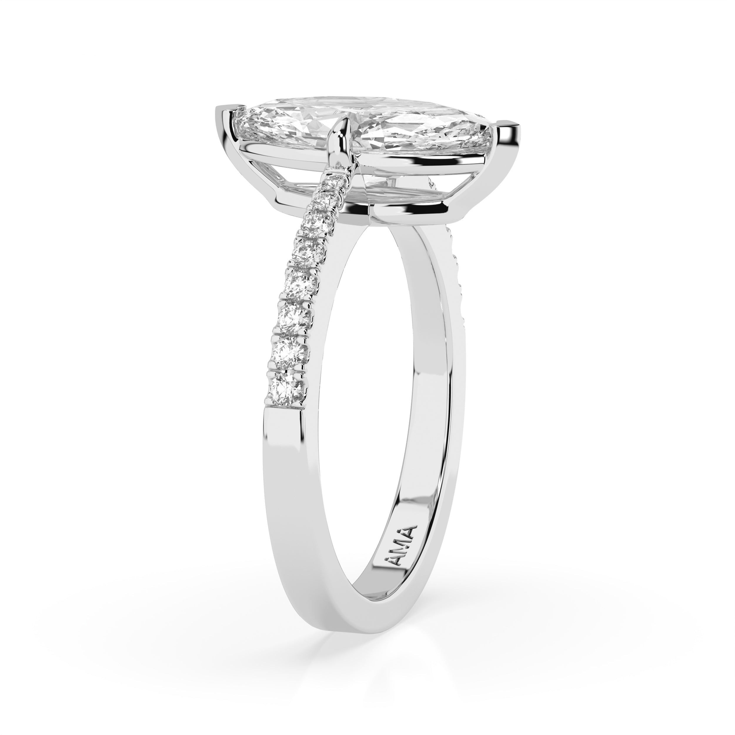 Solitario AMA Pavé Taglio Marquise in oro bianco e diamante lab