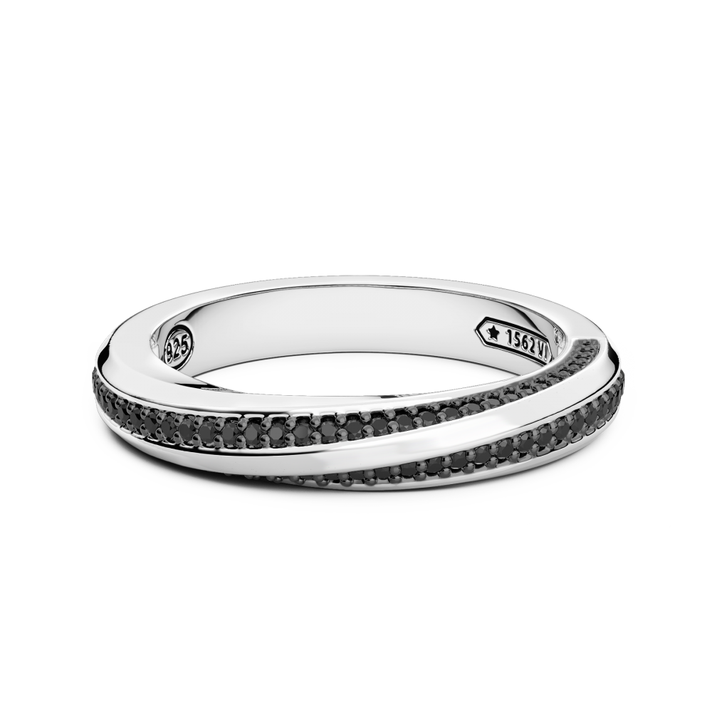 Anello a fede Zancan in argento e pietre nere