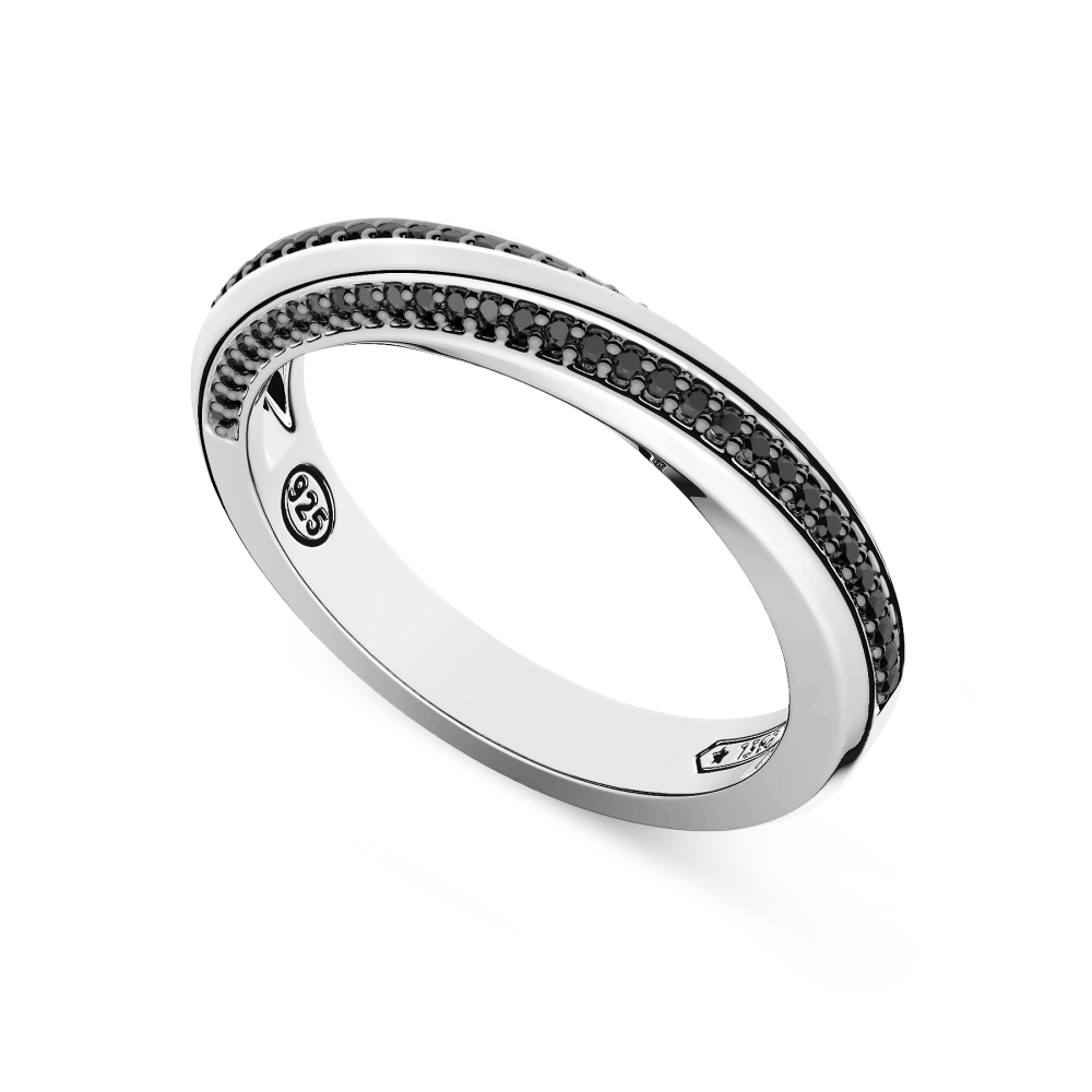 Anello a fede Zancan in argento e pietre nere