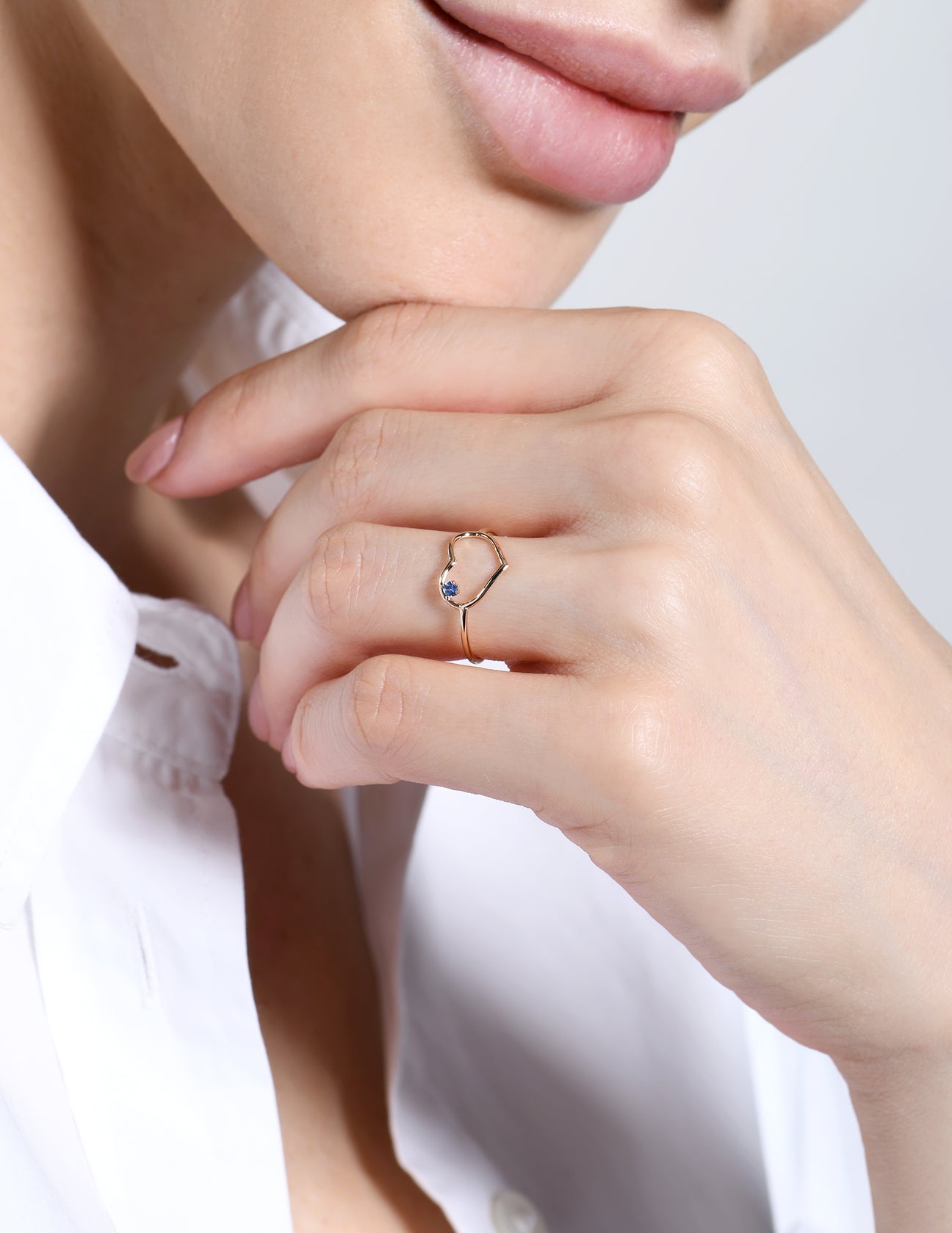 Anello Burato Blu Heart Ring in Oro Rosa 18 KT e Zaffiro