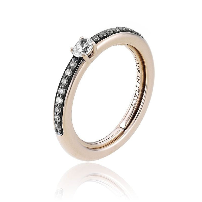 Anello Chimento Forever Stack me line in oro rosa, con diamante centrale e pavè di diamanti neri