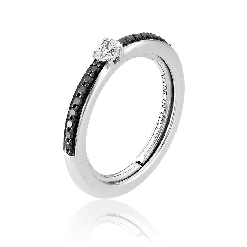 Anello Chimento Forever Stack me line in oro bianco, con diamante centrale e pavè di diamanti neri