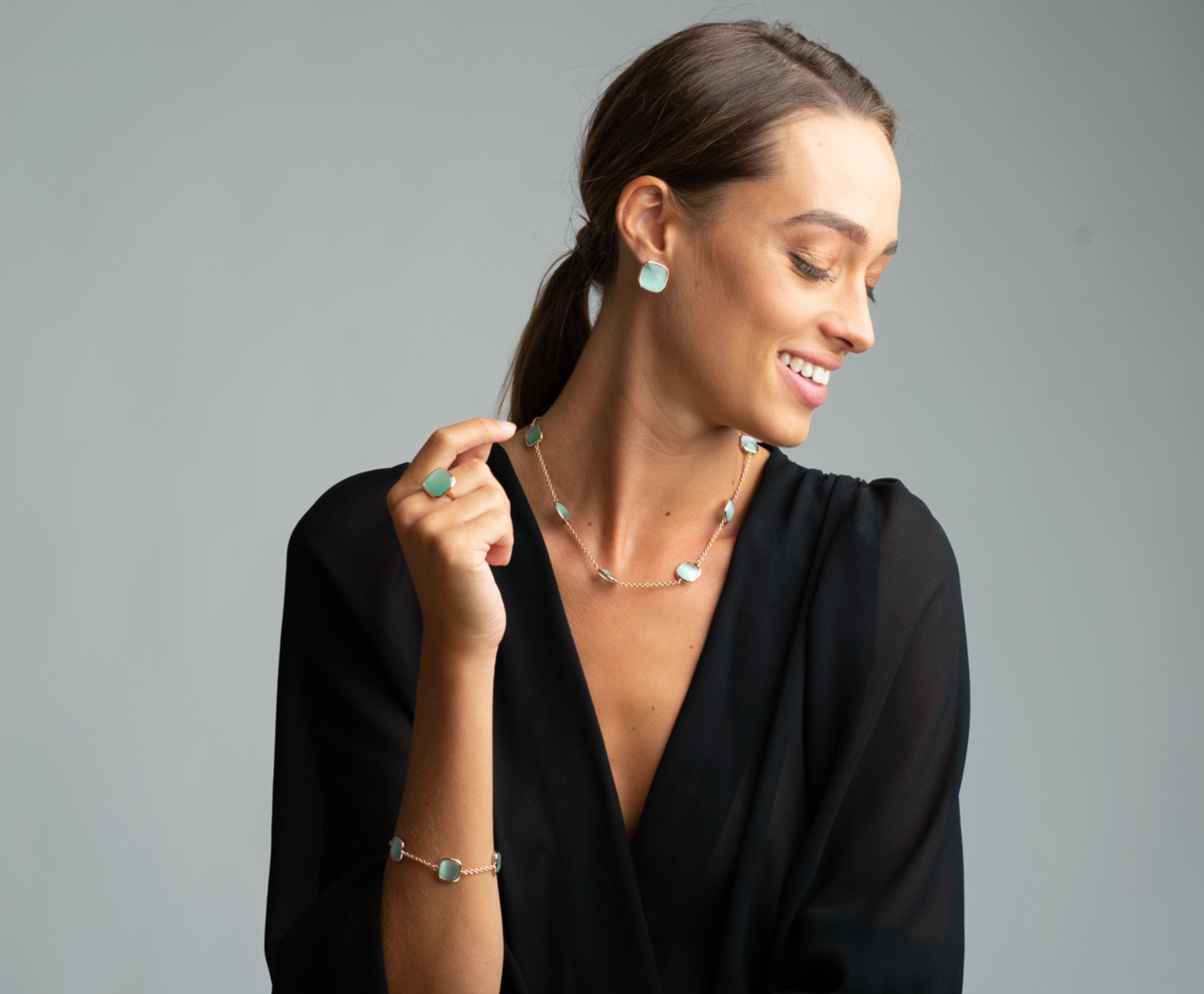 Anello Madi Laguna in argento colore verde acqua