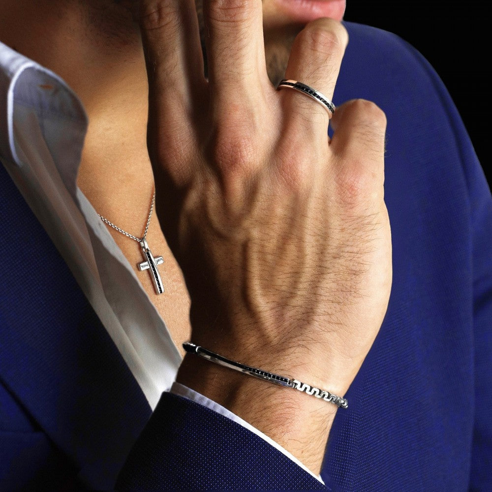 Anello Zancan a fede in argento con pietre nere