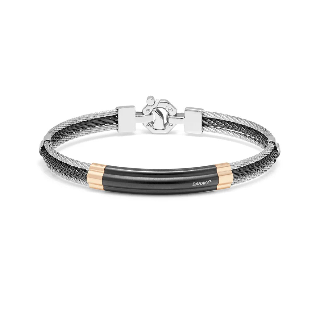 Bracciale Barakà 316L con pvd nero realizzato in acciaio inossidabile e oro rosa 18 kt