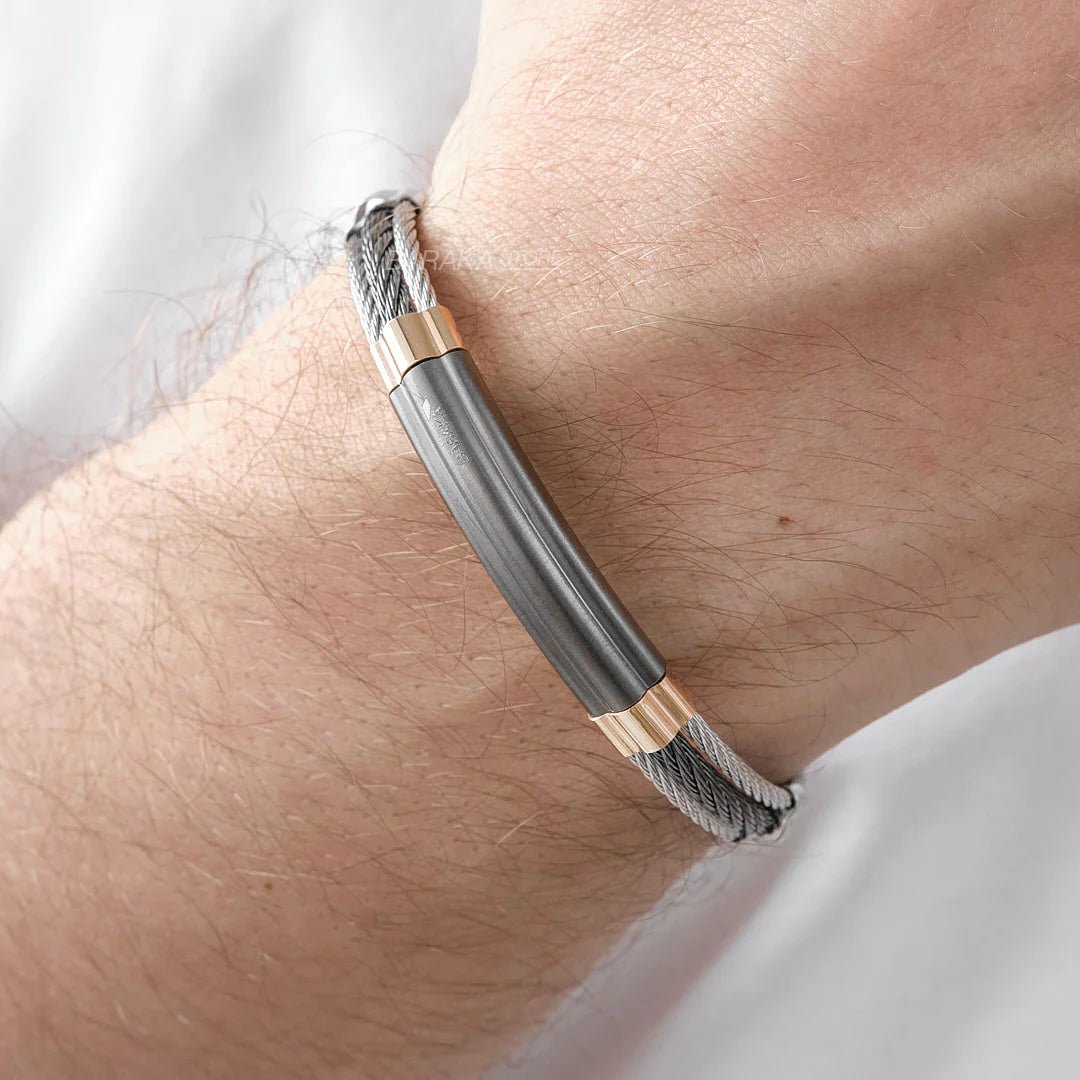 Bracciale Barakà 316L con pvd nero realizzato in acciaio inossidabile e oro rosa 18 kt