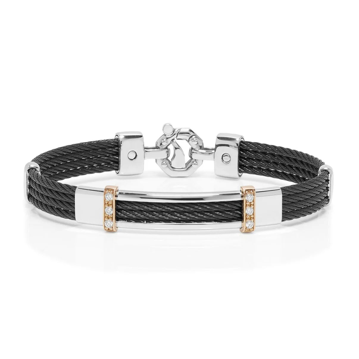 Bracciale Barakà 316L realizzato in acciaio inossidabile con pvd nero e oro rosa 18kt e diamanti