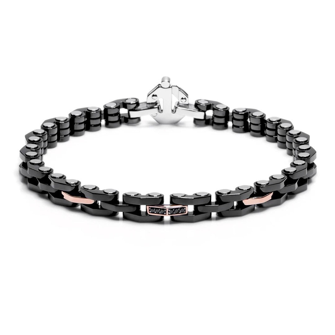 Bracciale Barakà Explore in oro rosa 18kt, Acciaio con PVD nero e diamanti neri