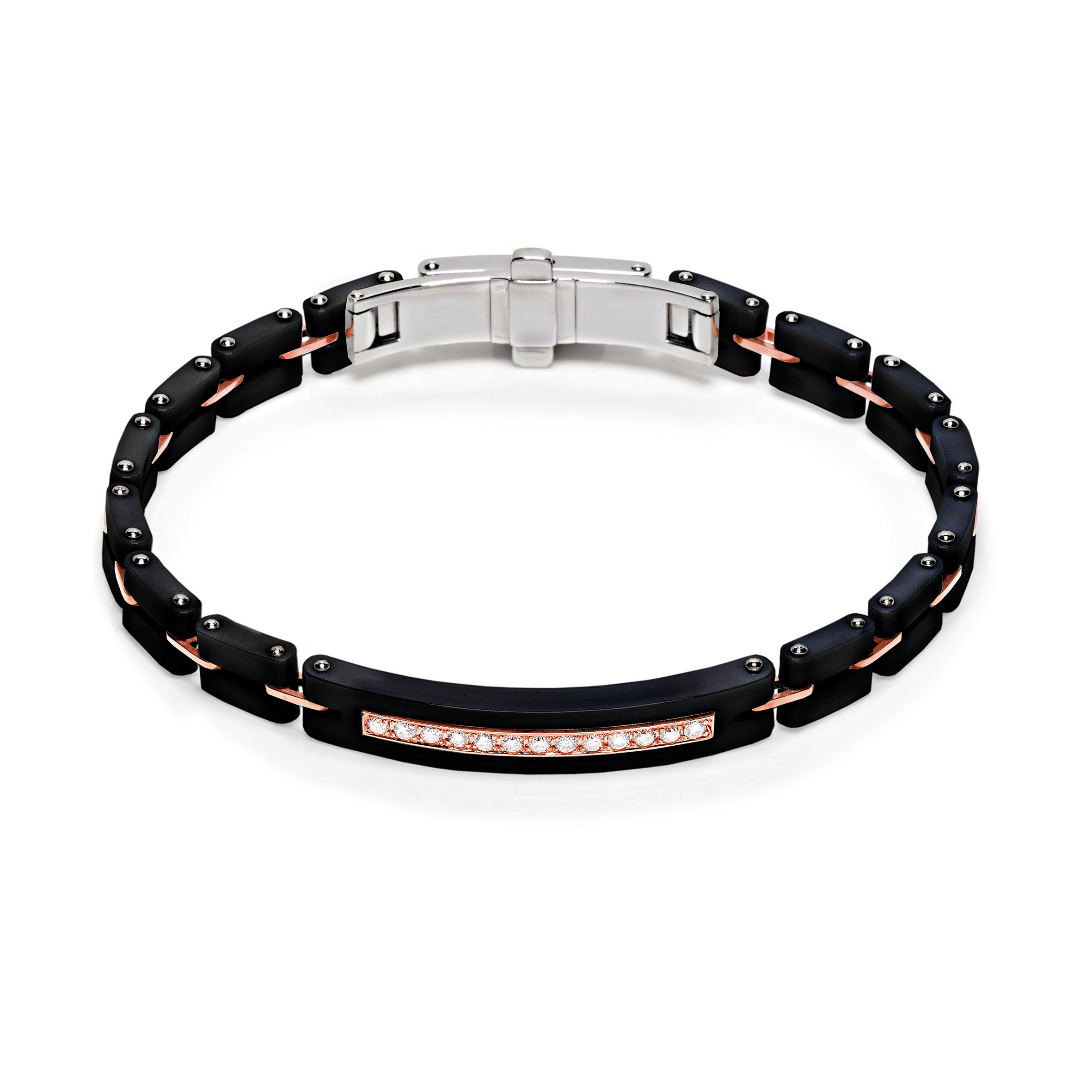 Bracciale Barakà Mosaiko in ceramica high-tech lucida nera, oro rosa 18 kt e diamanti