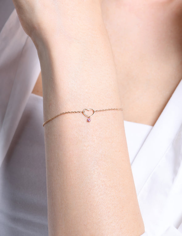 Bracciale Burato Pink Heart Bracelet in Oro Rosa 18 KT e zaffiro rosa