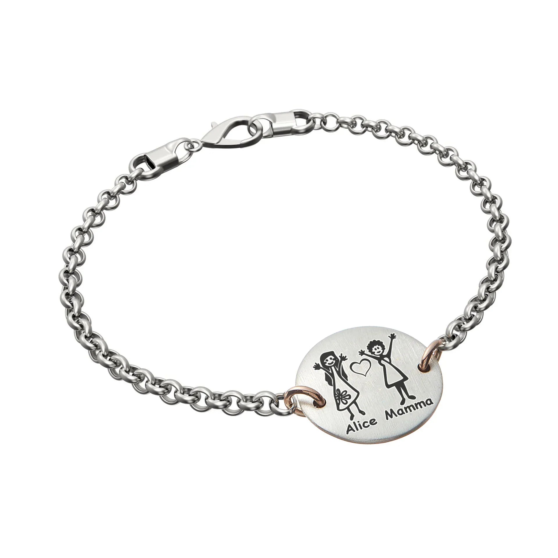 Bracciale Happy Family Personalizzato con Medaglia Centrale in argento e oro | Diametro Medaglia 17mm
