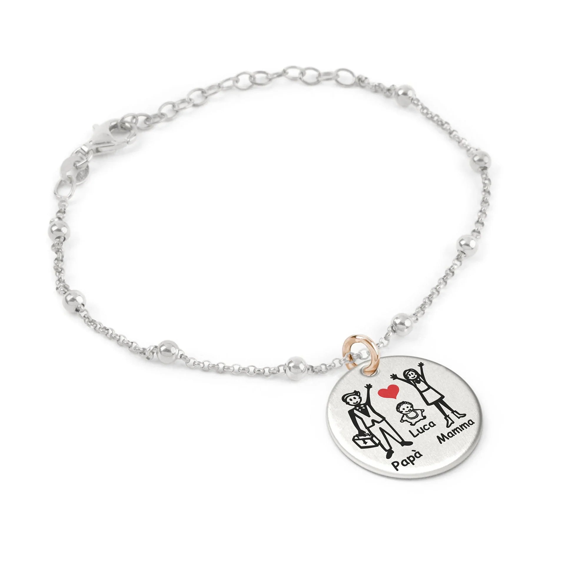 Bracciale Happy Family Personalizzato con Medaglia Pendente in argento e oro | Diametro Medaglia 17mm