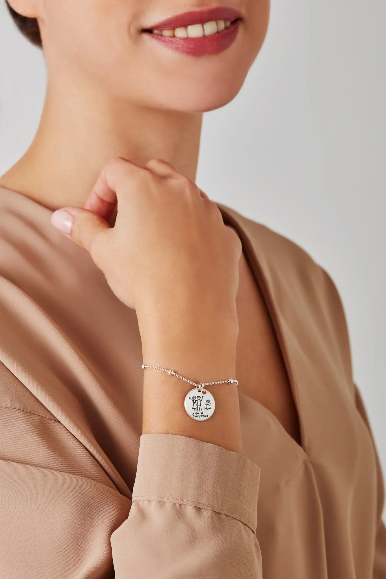 Bracciale Happy Family Personalizzato con Medaglia Pendente in argento e oro | Diametro Medaglia 17mm