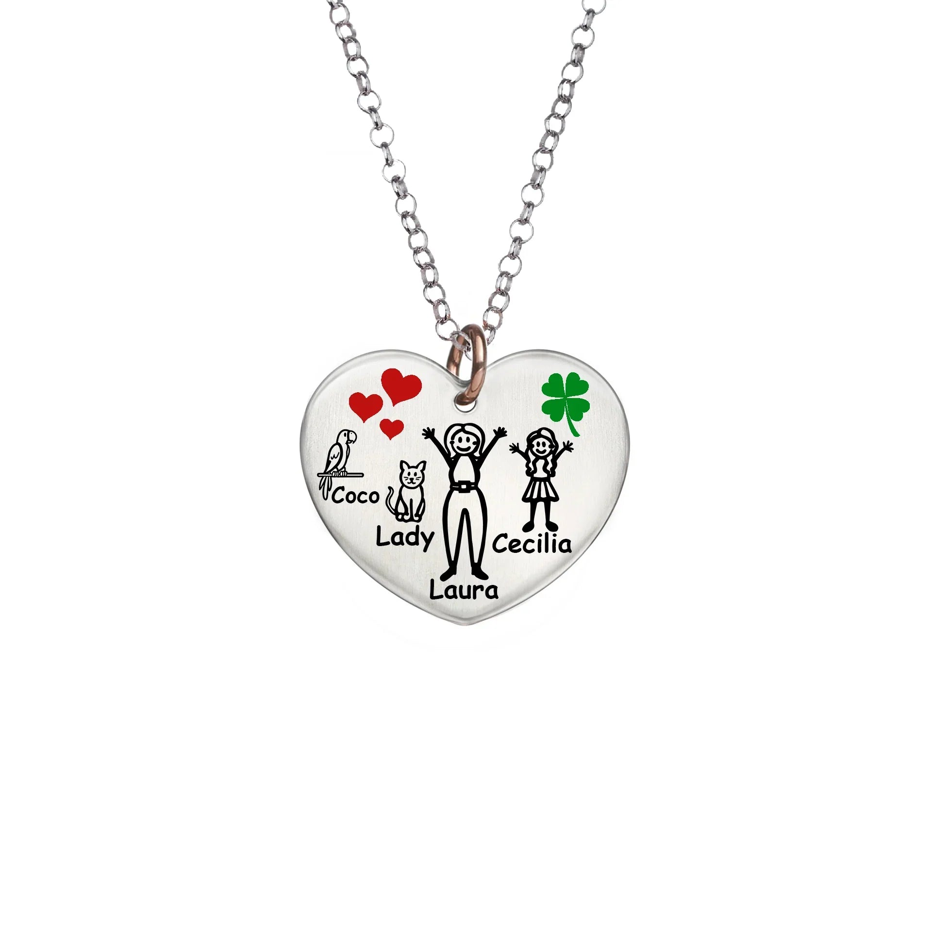 Collana Happy Family Personalizzata con Medaglia Cuore in argento e oro | Dimensioni 24x20 mm|