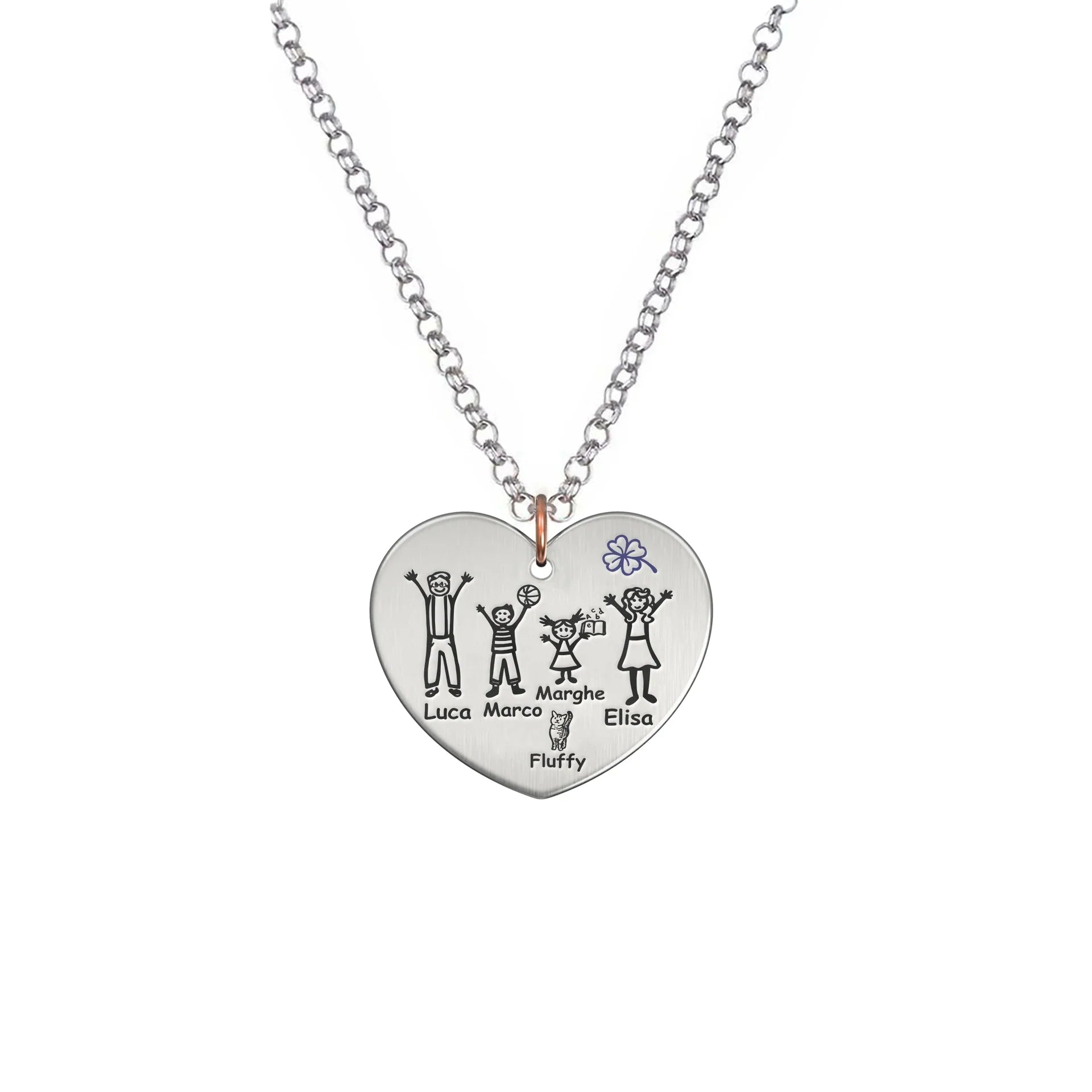 Collana Happy Family Personalizzata con Medaglia Cuore in argento e oro | Dimensioni 24x20 mm|