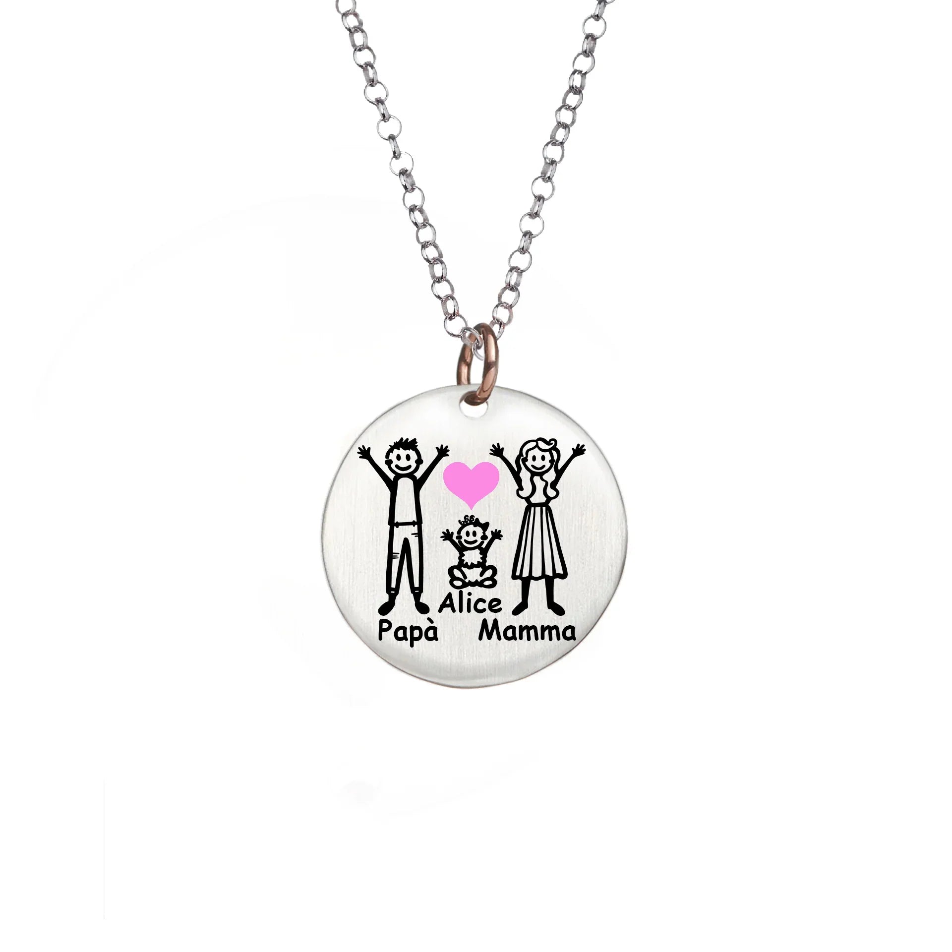 Collana Happy Family Personalizzata con Medaglia in Argento e Oro | Diametro 22mm