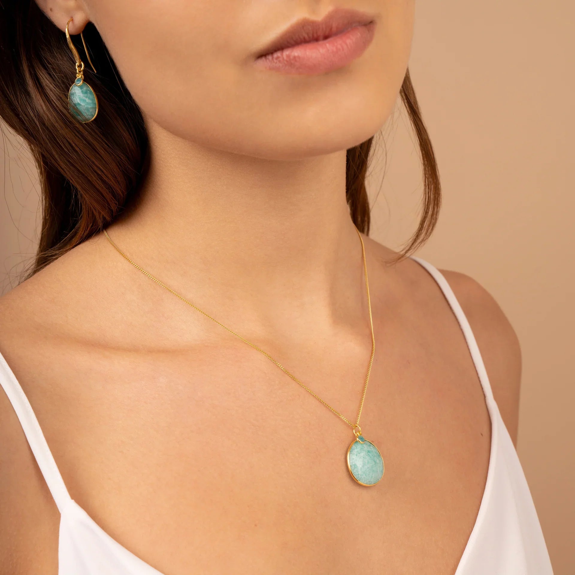 Collana Jorge Revilla in argento 925 dorato e pendente in amazzonite naturale