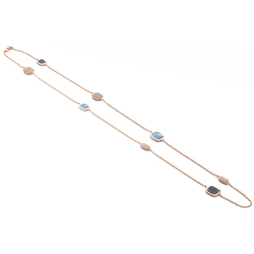 Collana lunga Madi Profondo Blu modello chanel in argento rosato