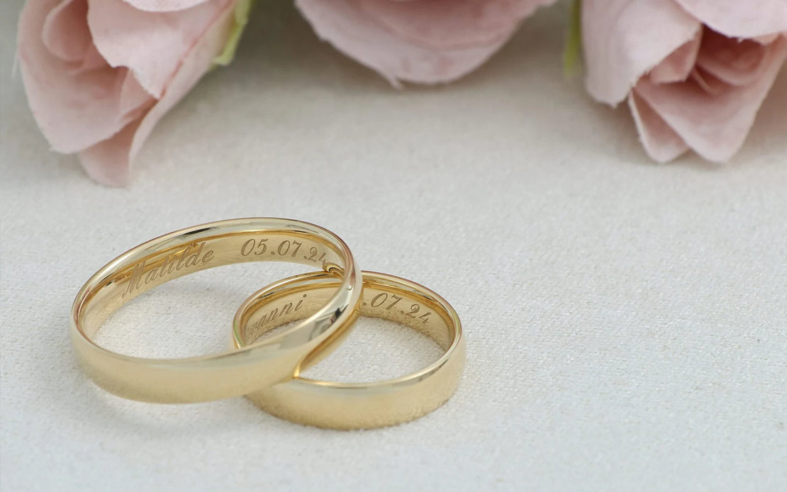 Fedi personalizzate da matrimonio incise all'interno con il nome e la data