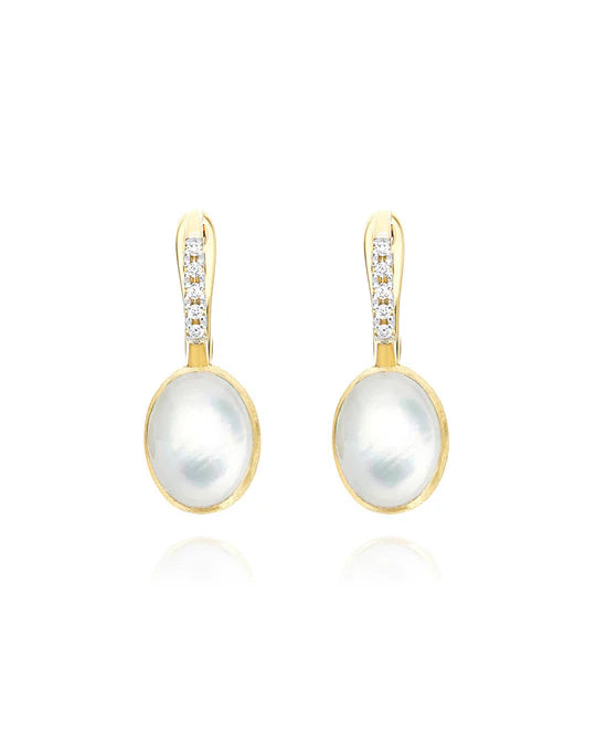 Orecchini Ciliegine Nanis Dolcevita in oro inciso con diamanti, cristallo di rocca e Madreperla (piccoli)